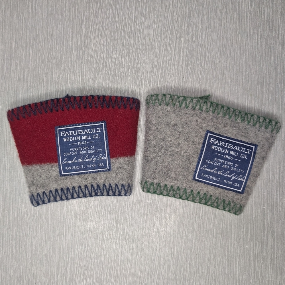 Gray and Red Wool Cup Sleeves - Pack of 2